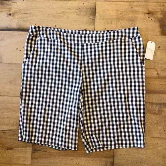 Time and Tru Womens Black Gingham Checked Casual Pull On Bermuda Shorts Size XL - Picture 4 of 6